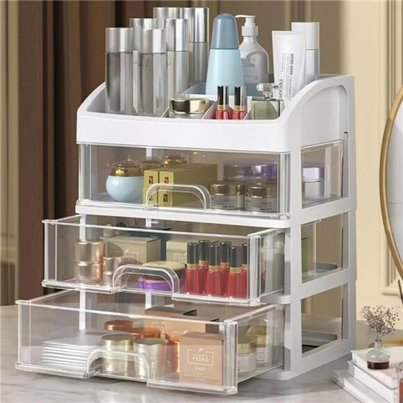 Makeup Organizer Storage Box with 3 Drawers Vanity Cosmetic Jewelry Holder - Picture 1 of 7